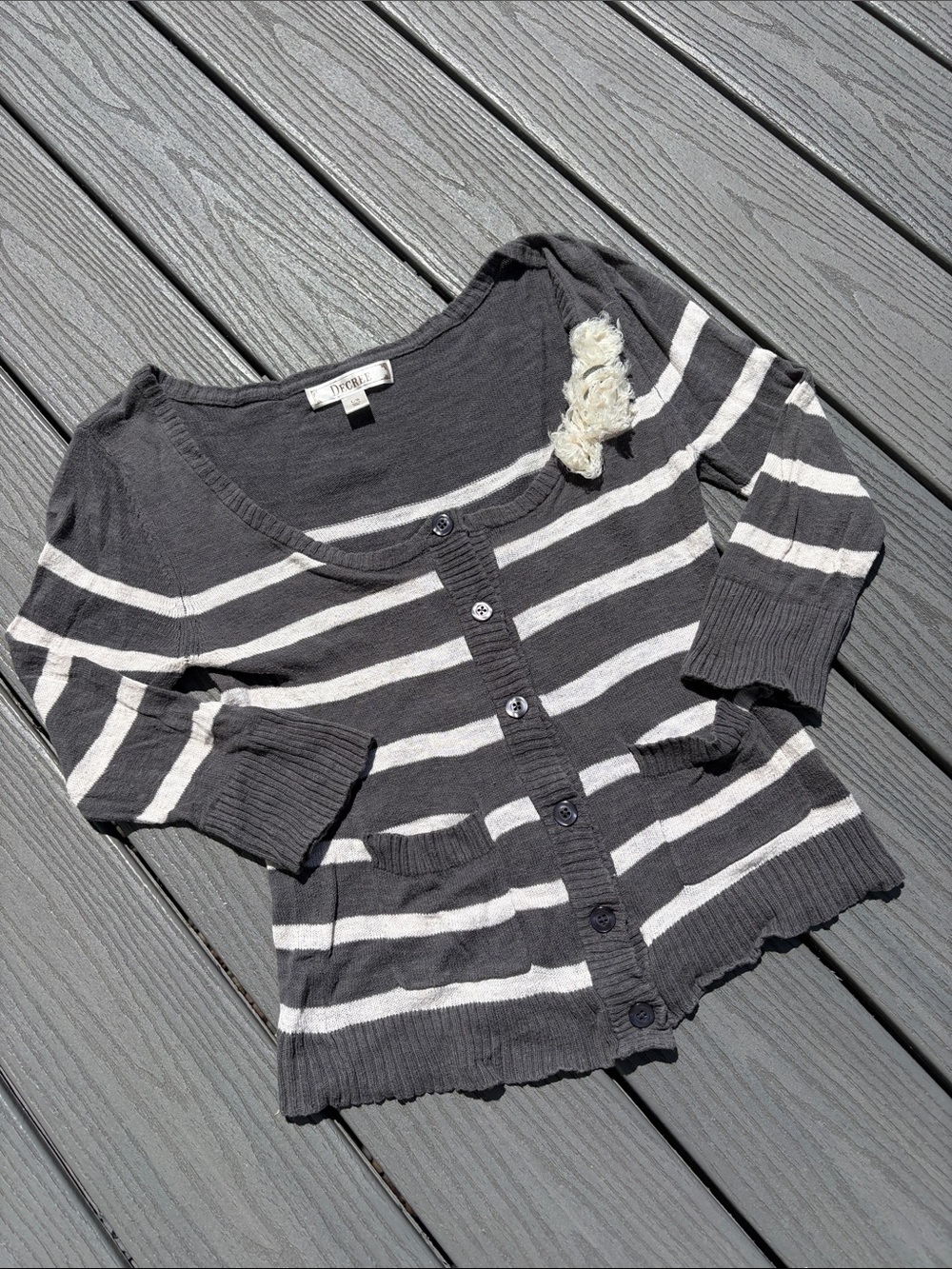❄️ Striped Gray and Cream Button Up Cardigan